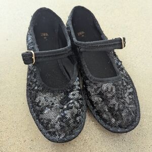 Zara Kids Black Sequin Mary Jane Shoes